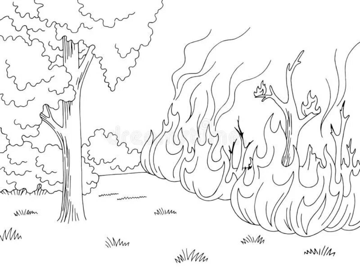 Пожар в лесу раскраска