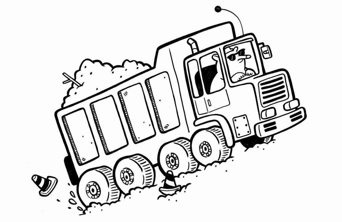 Playful garbage truck coloring page for kids