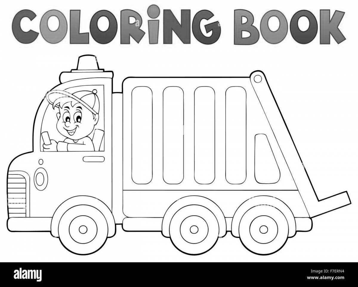 Удивительная страница раскраски мусоровоза для детей