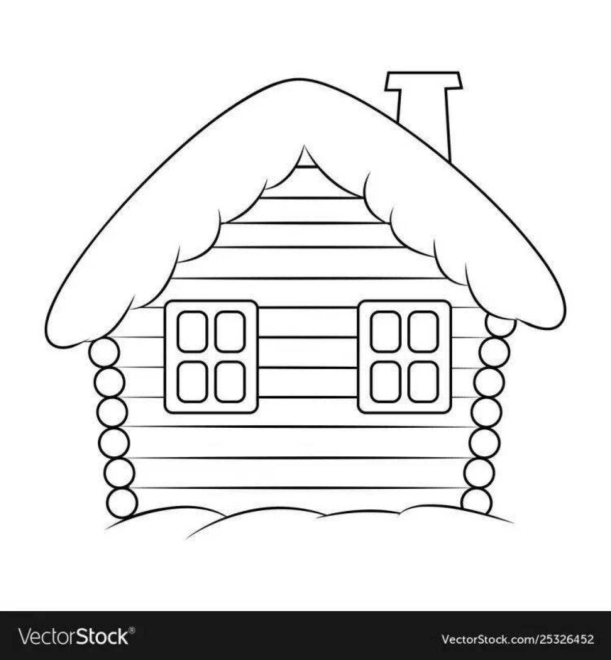 Coloring page snowy winter hut