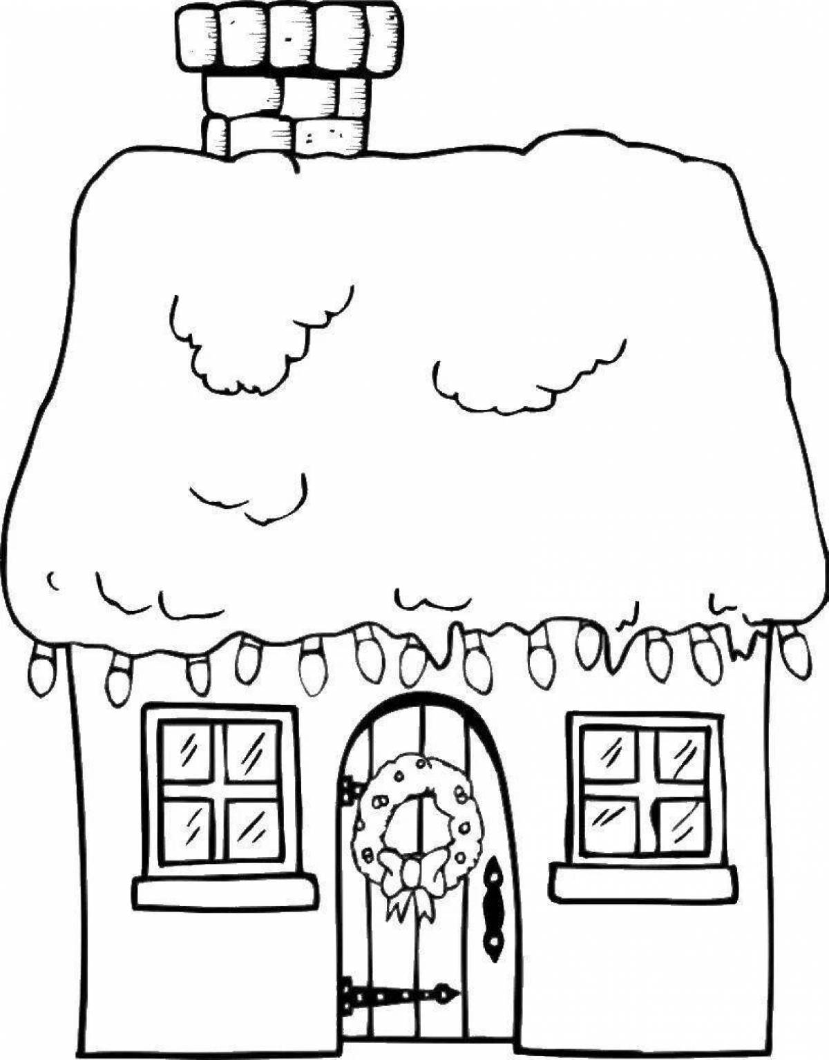 Majestic winter hut coloring page