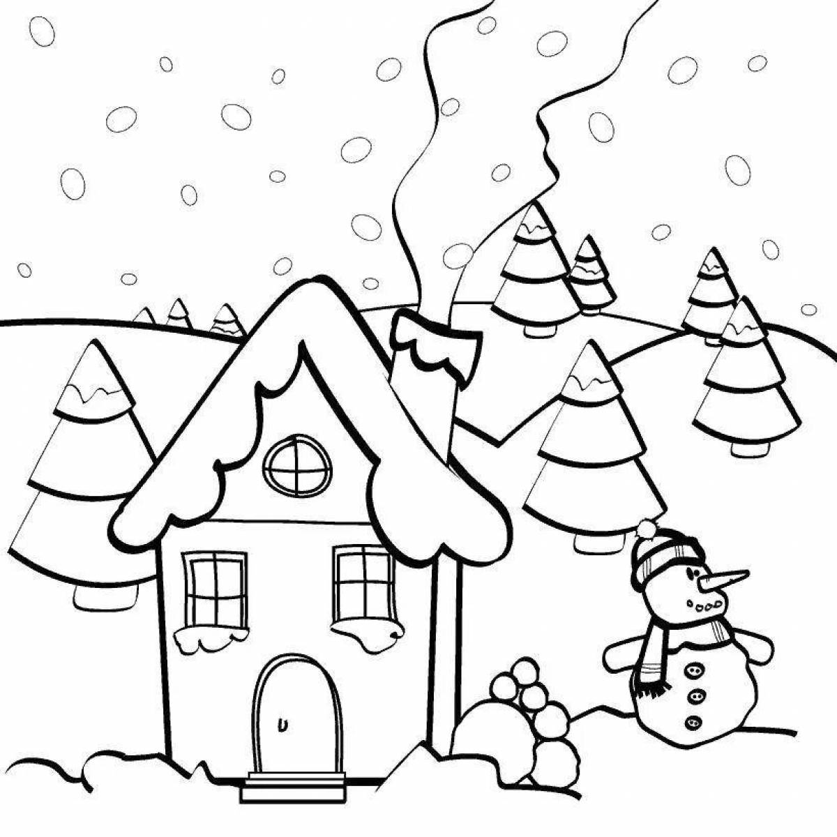 Fine winter hut coloring page