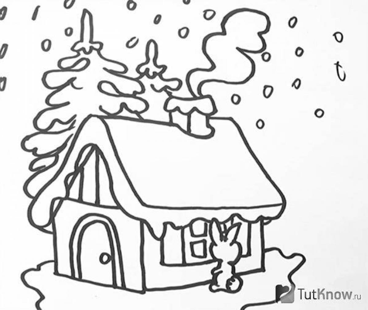 Adorable winter hut coloring page