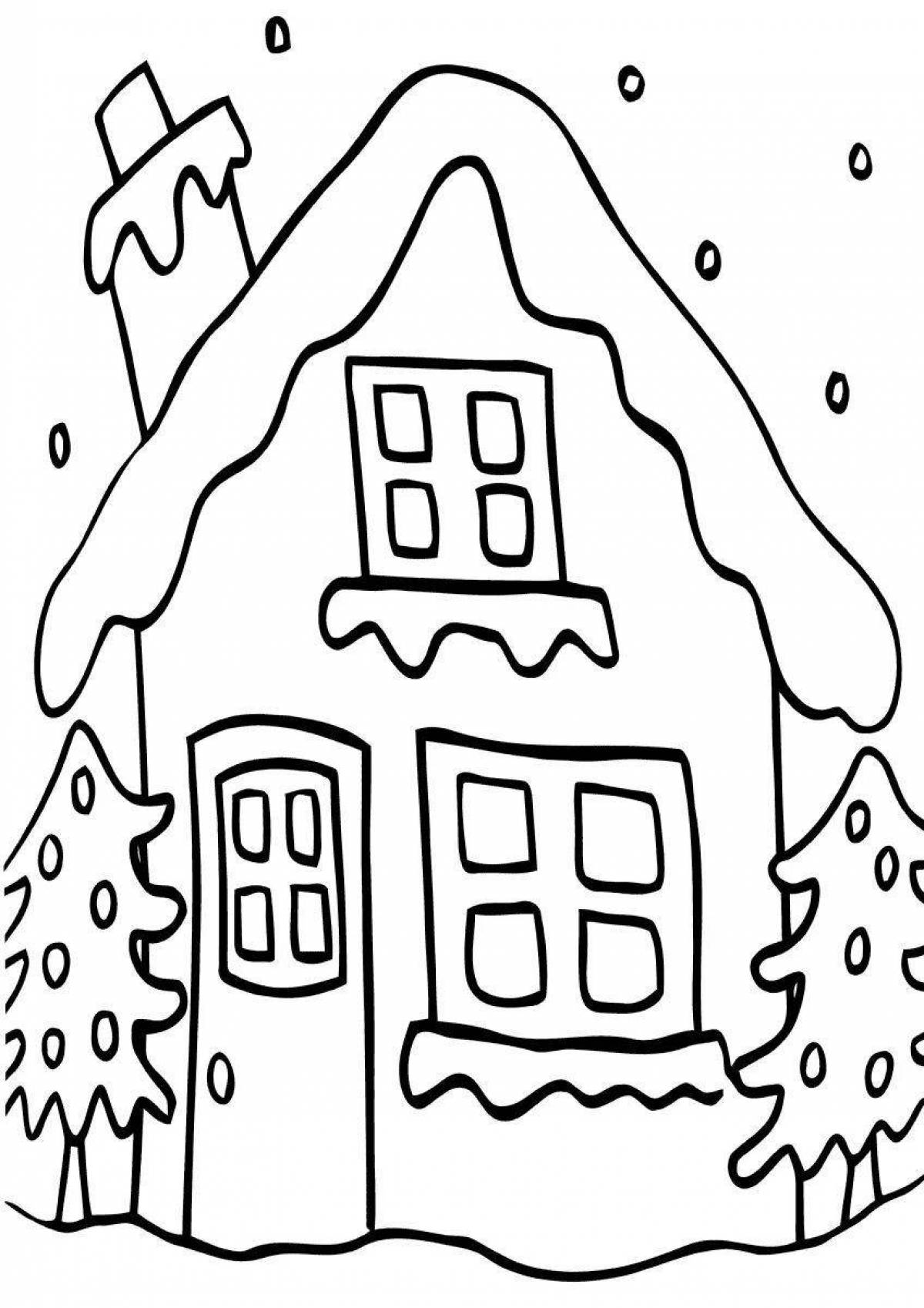 Colorful winter hut coloring page