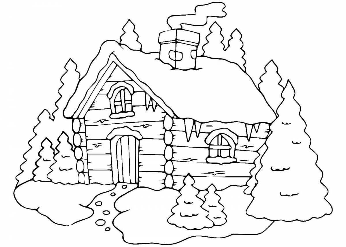 Coloring page festive winter hut