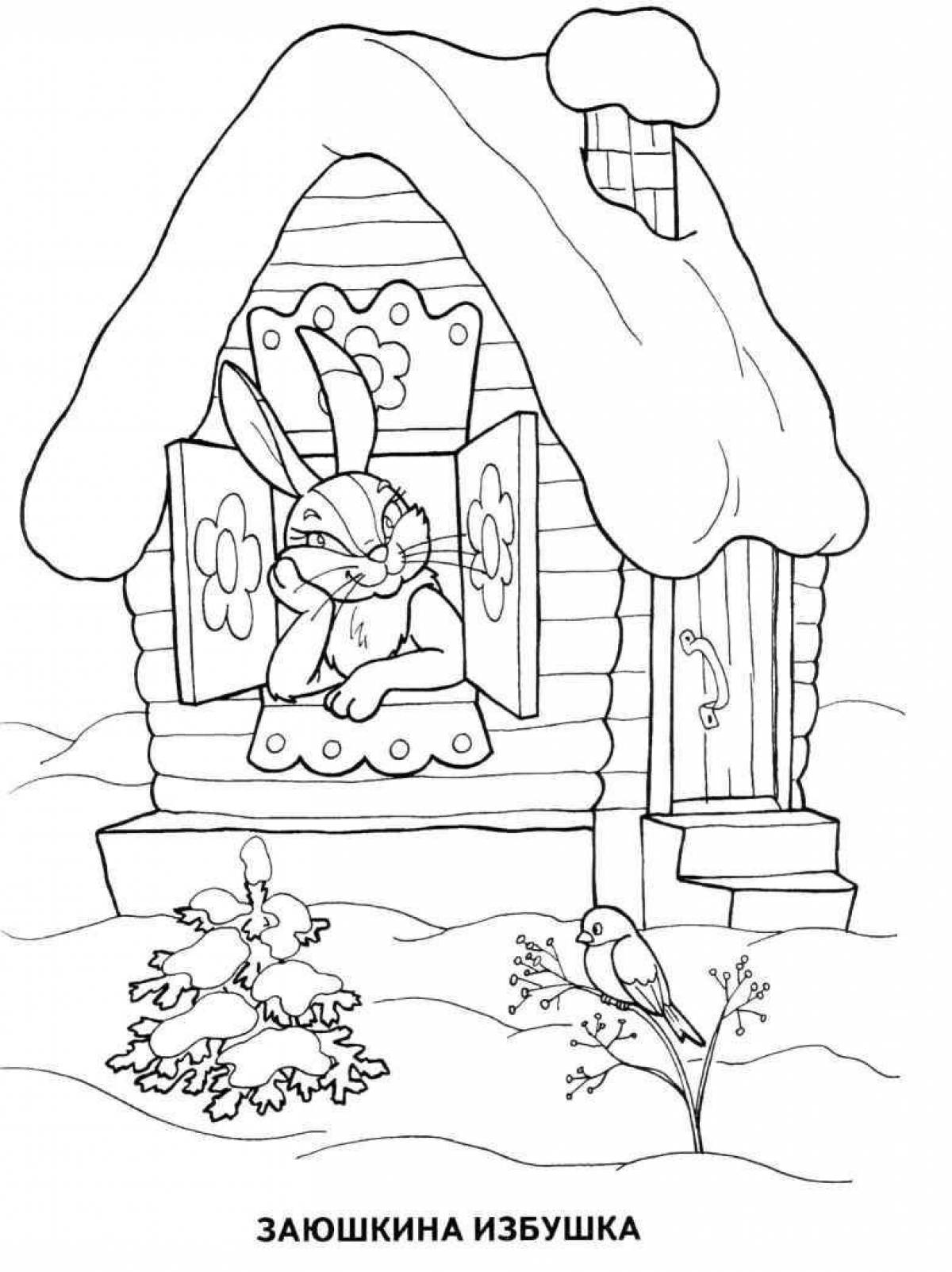 Coloring page funny winter hut