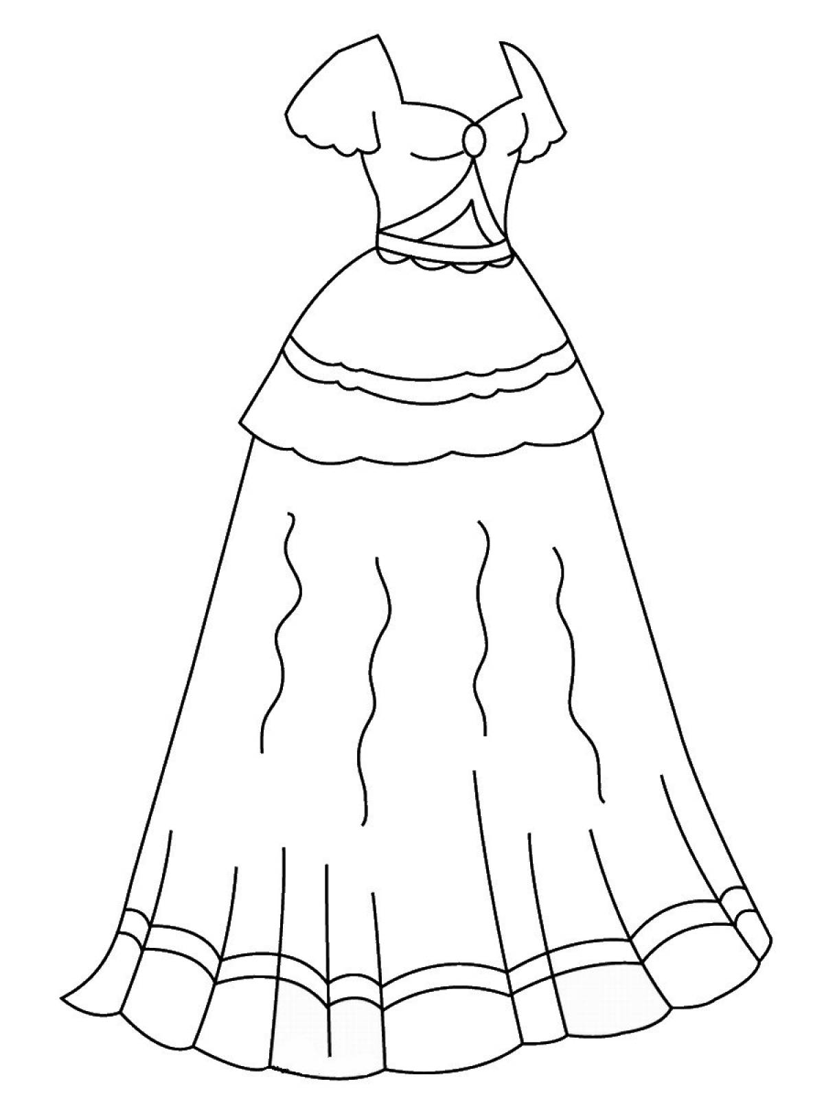 Coloring page puffy doll dress for children 4-5 years old