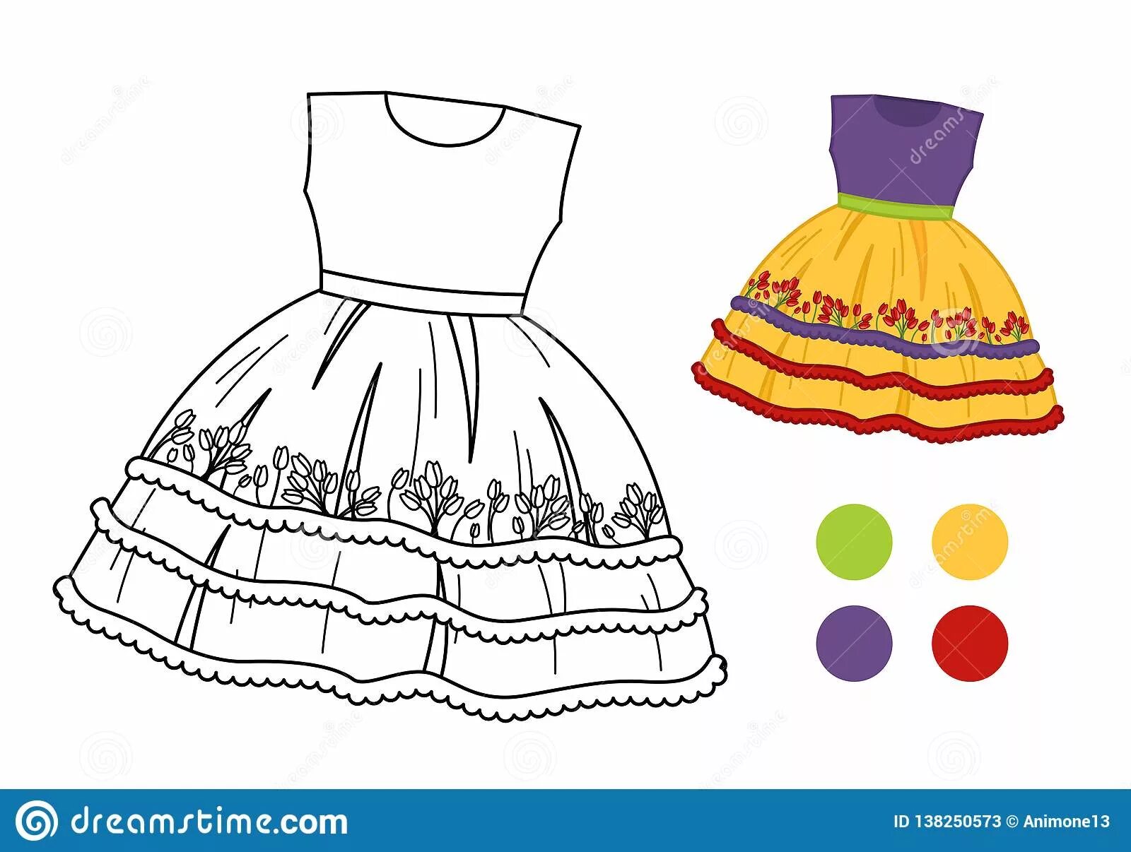 Раскраска «выдающееся кукольное платье» для детей 4-5 лет