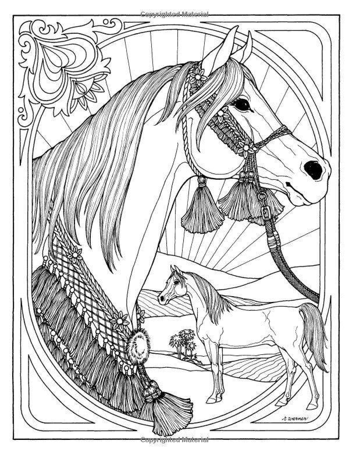 Radiant coloring page complex horse