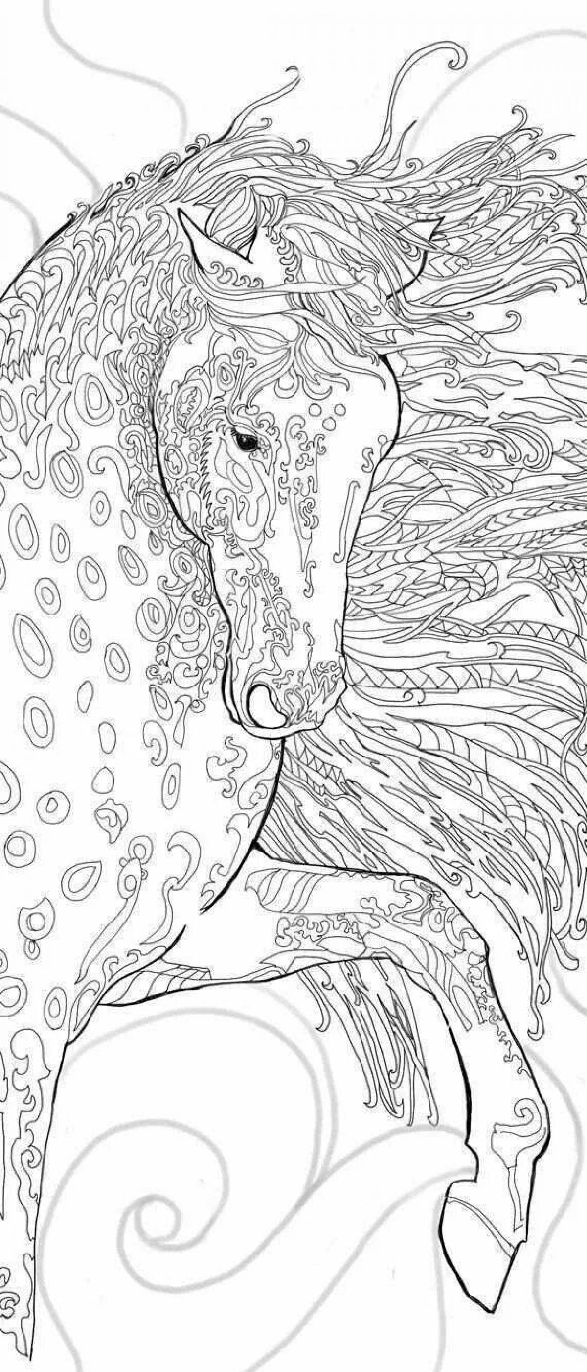 Буйная раскраска сложная лошадь