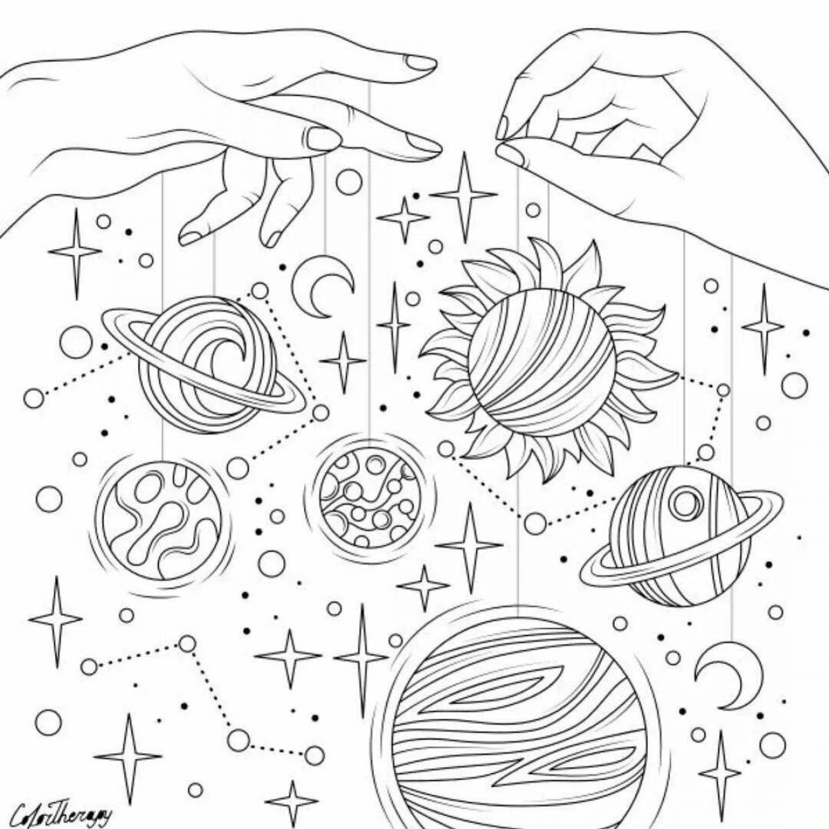 Radiant coloring page antistress space