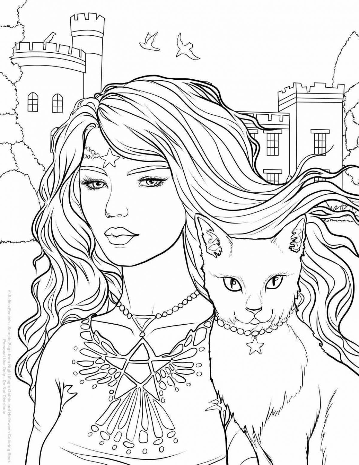 Bright adult girl coloring book
