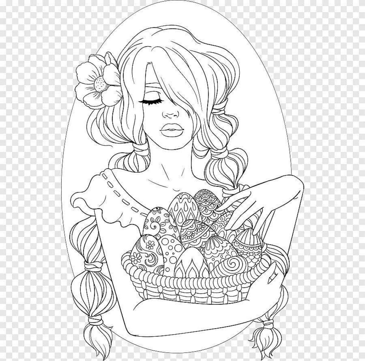 Serene adult coloring girl