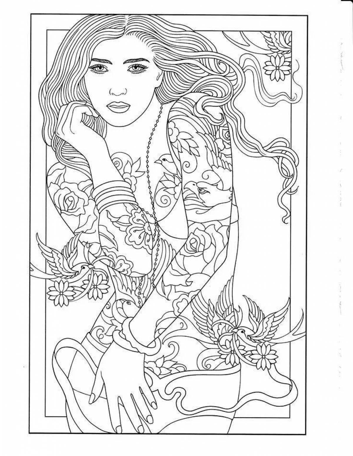Adorable adult girl coloring book
