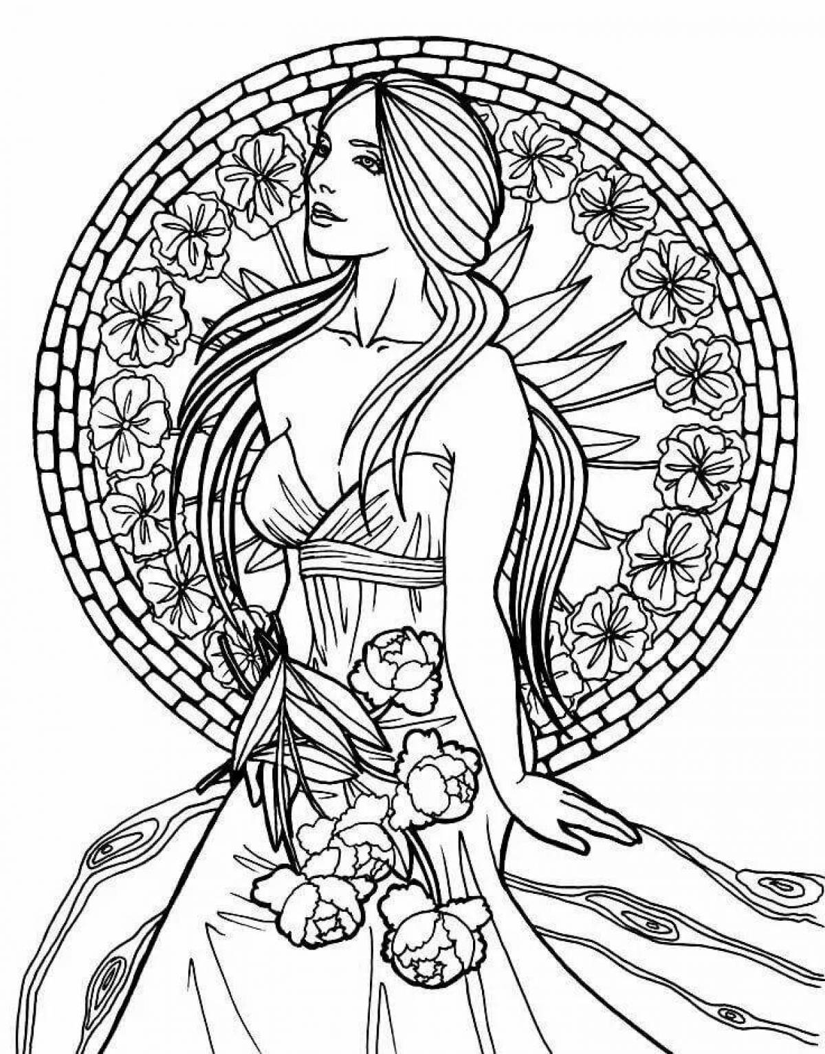 Animated adult girls coloring page