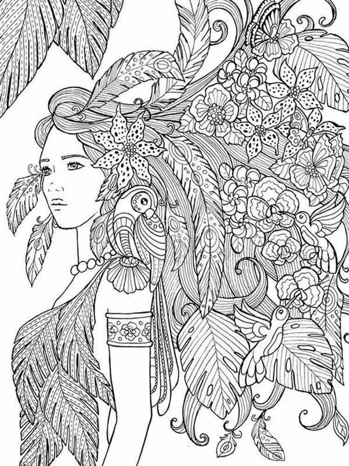 Animated adult coloring girl