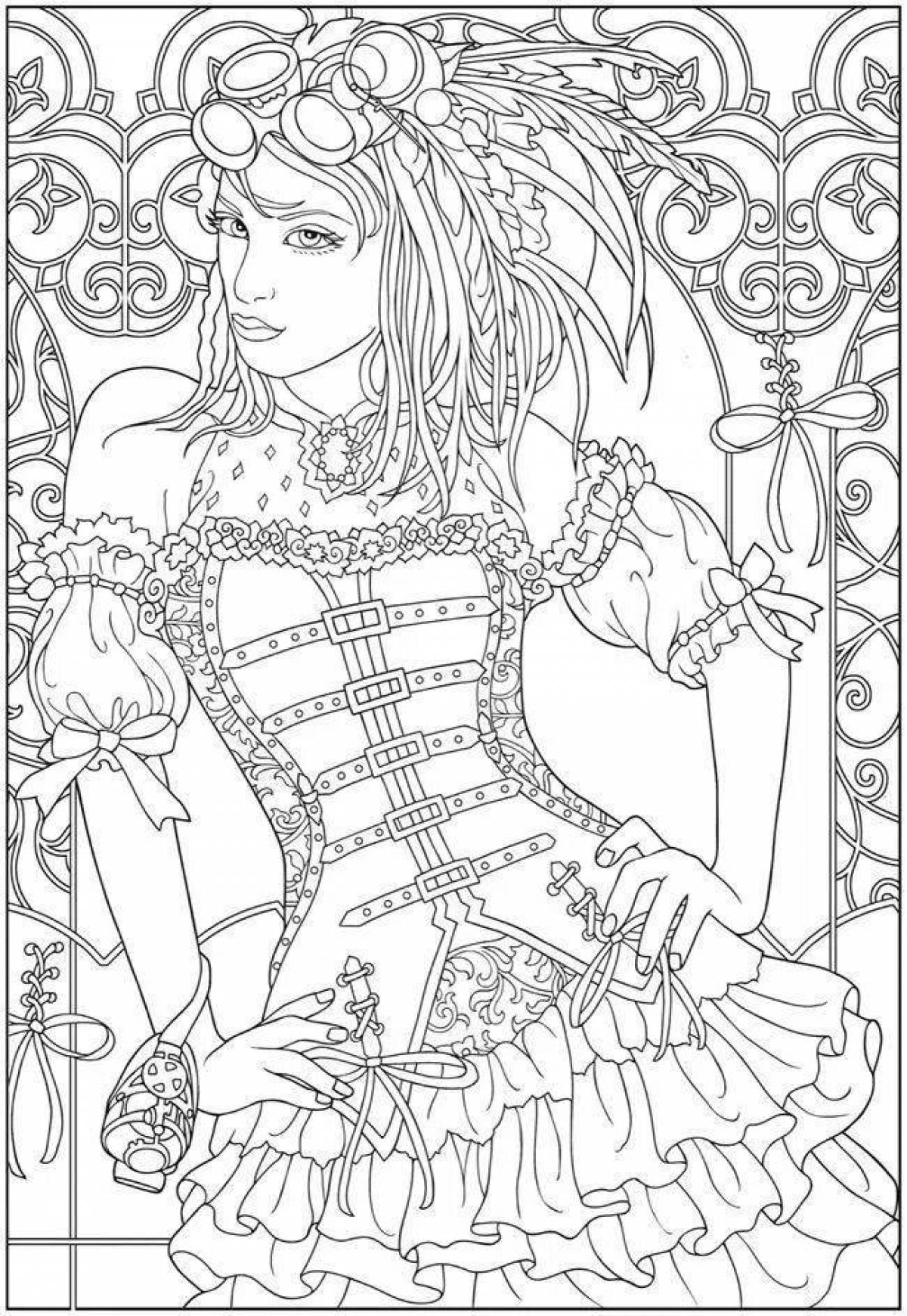 Glitter adult girl coloring book