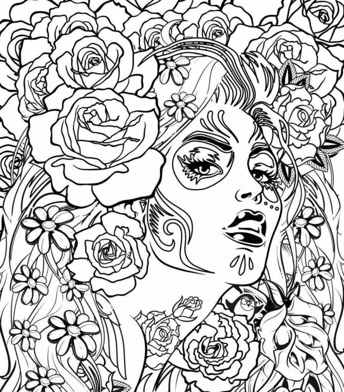 Cute adult girl coloring book