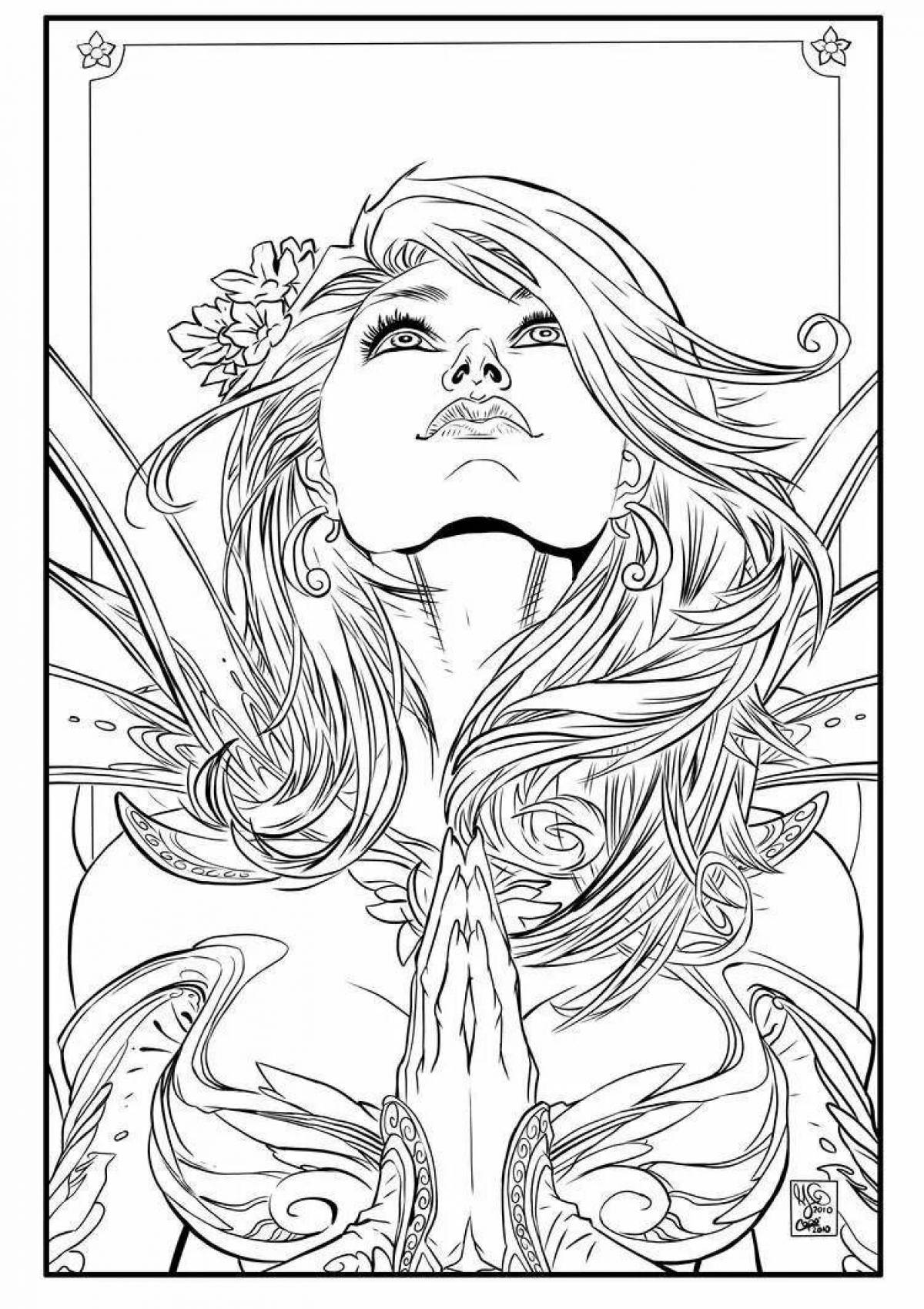 Mystical adult girl coloring book