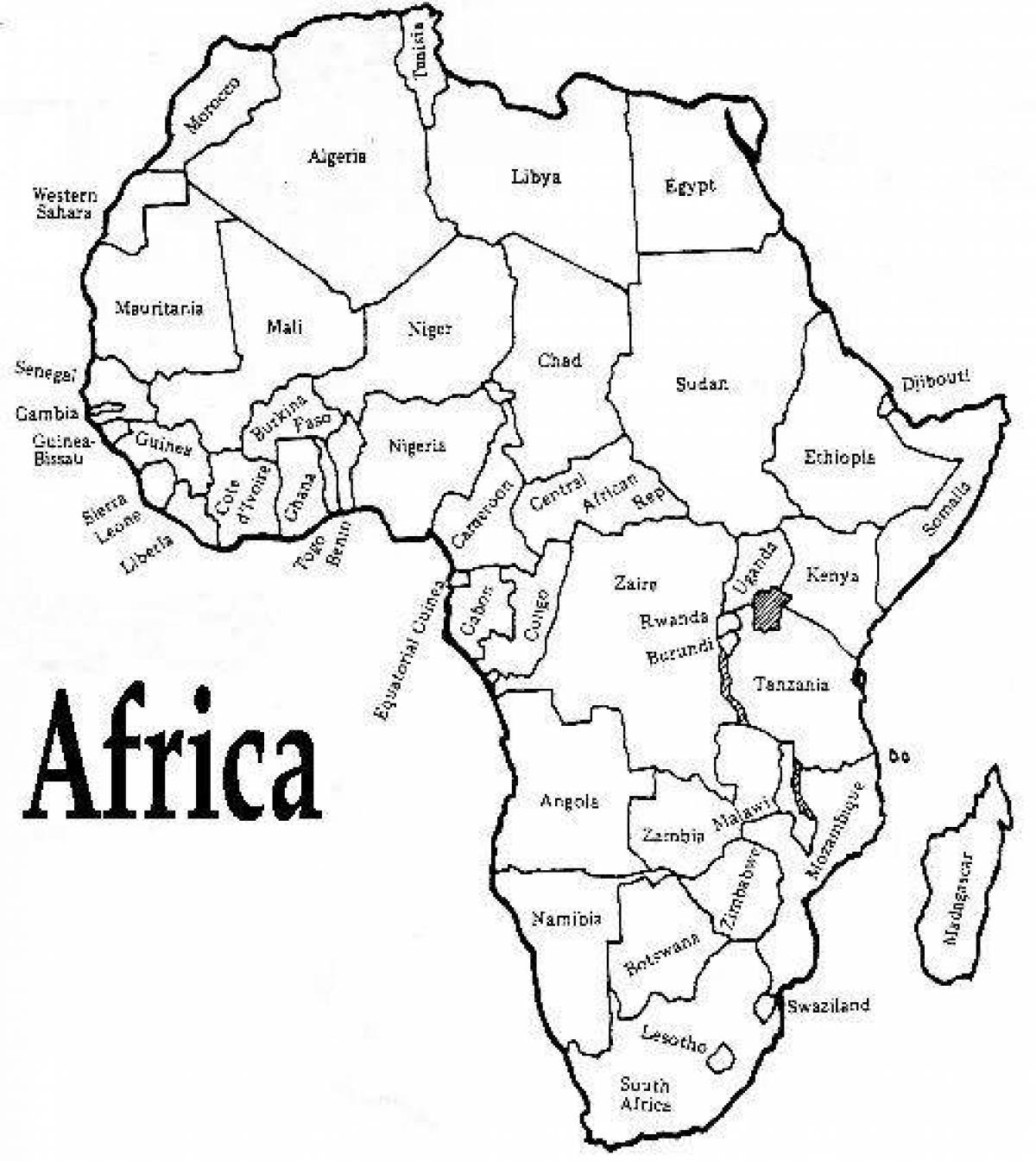 Fun coloring page of africa map