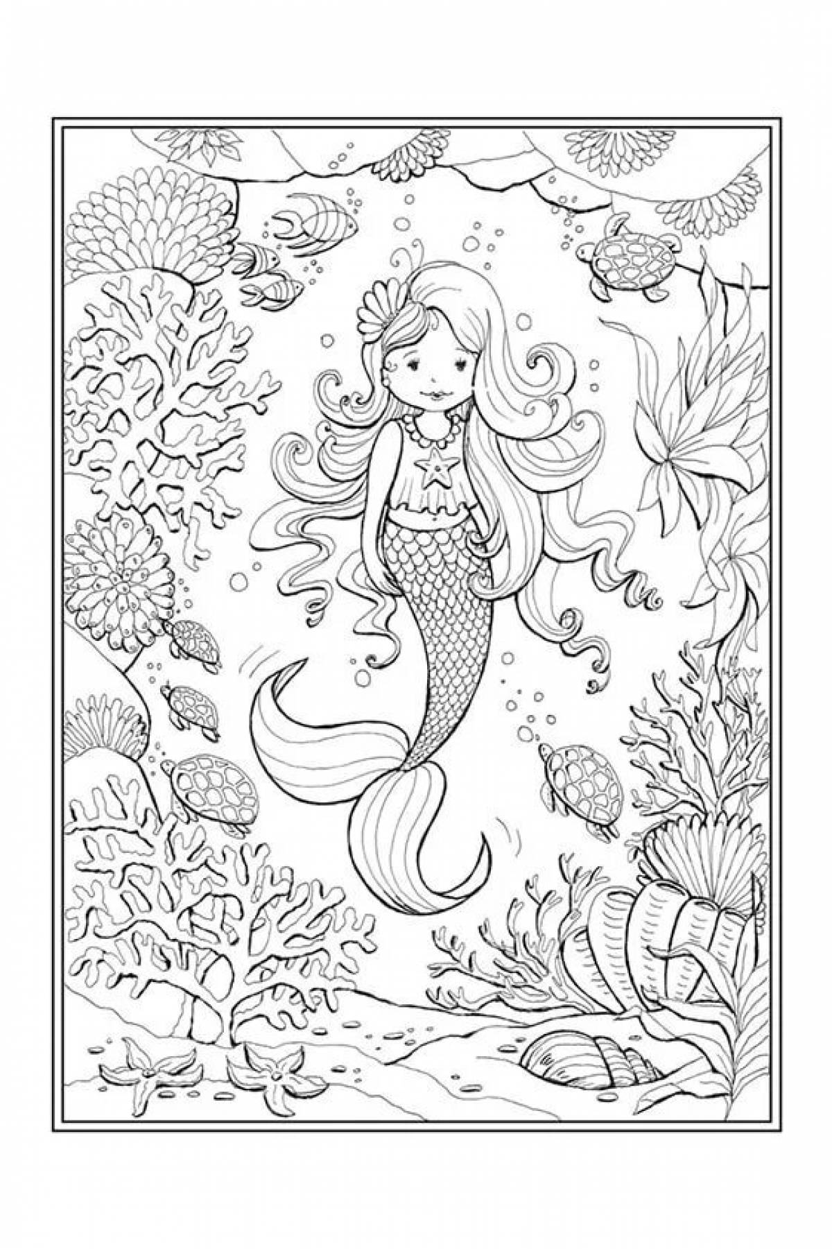 Coloring book shining mermaid