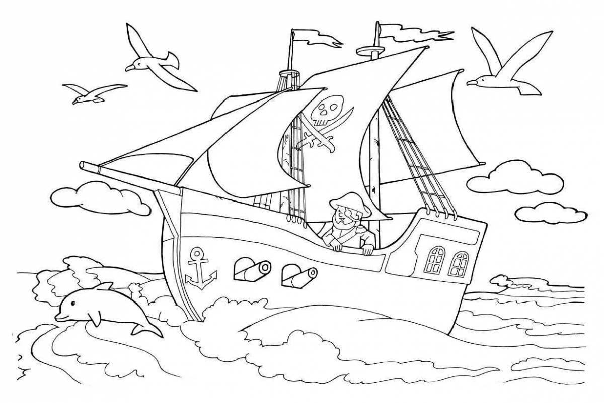 Luxury ship coloring page for boys