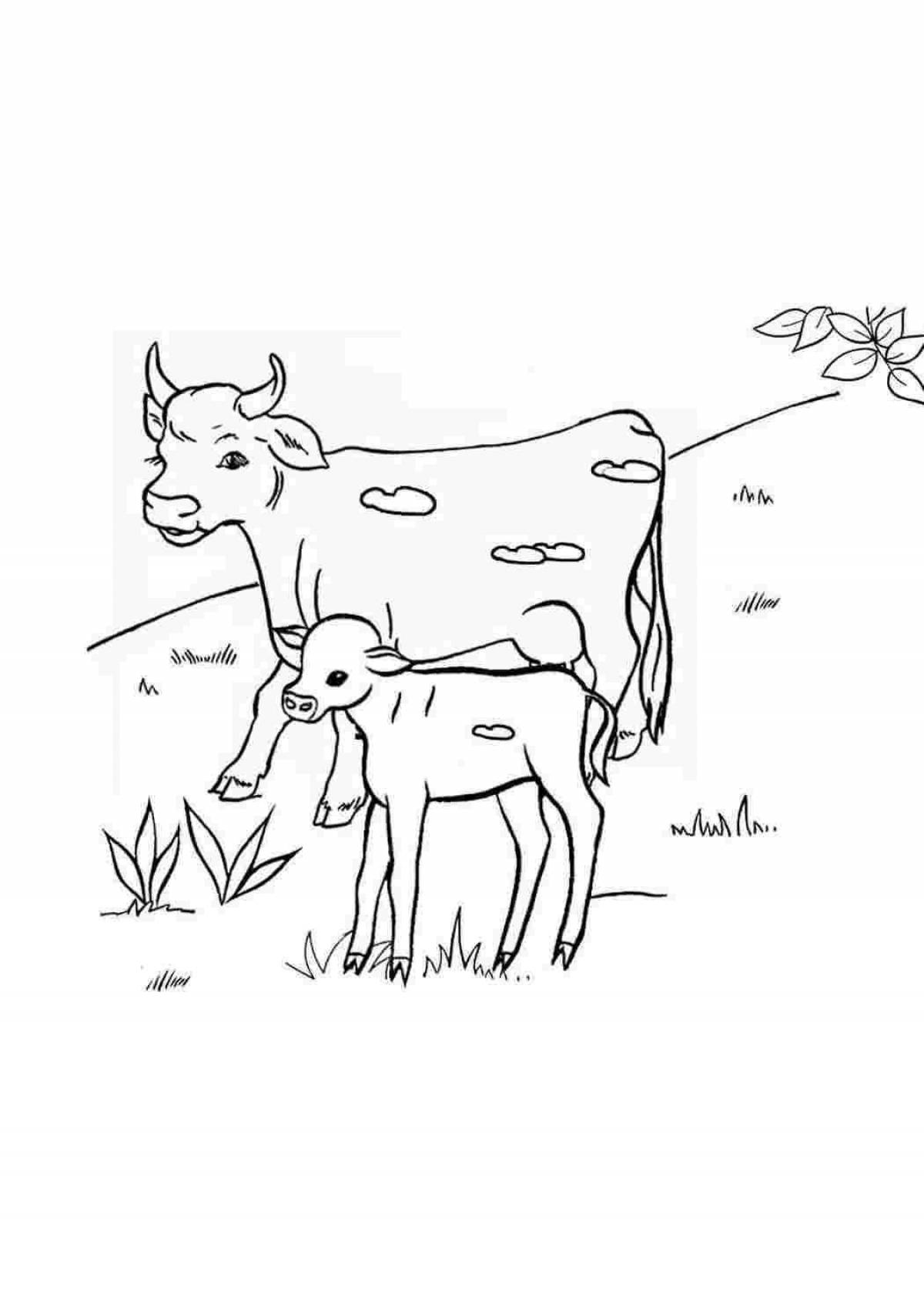 Bright coloring pages domestic animals and their cubes