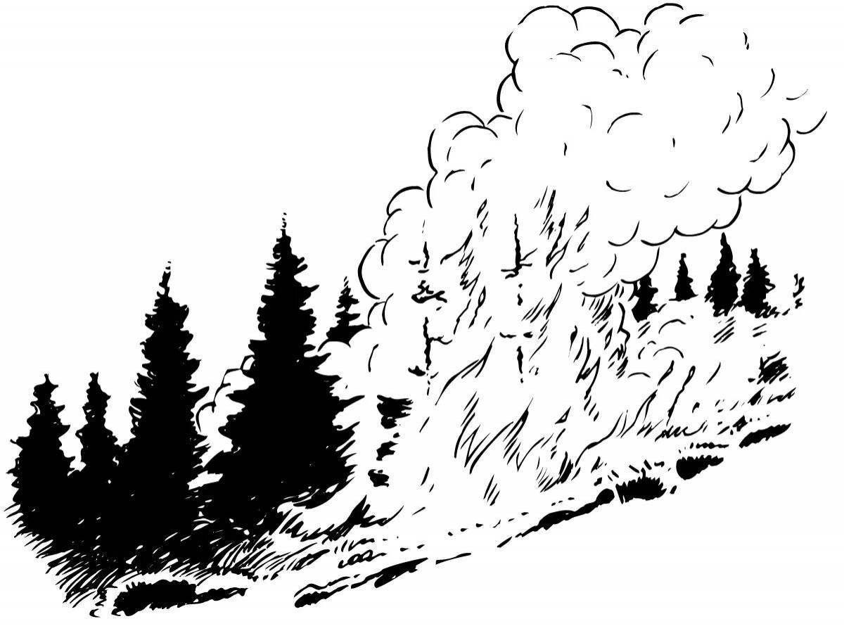 Раскраска сильный пожар в лесу