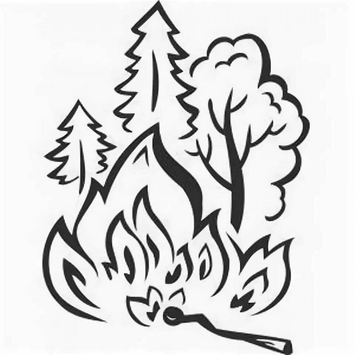 Раскраска сверкающий огонь в лесу