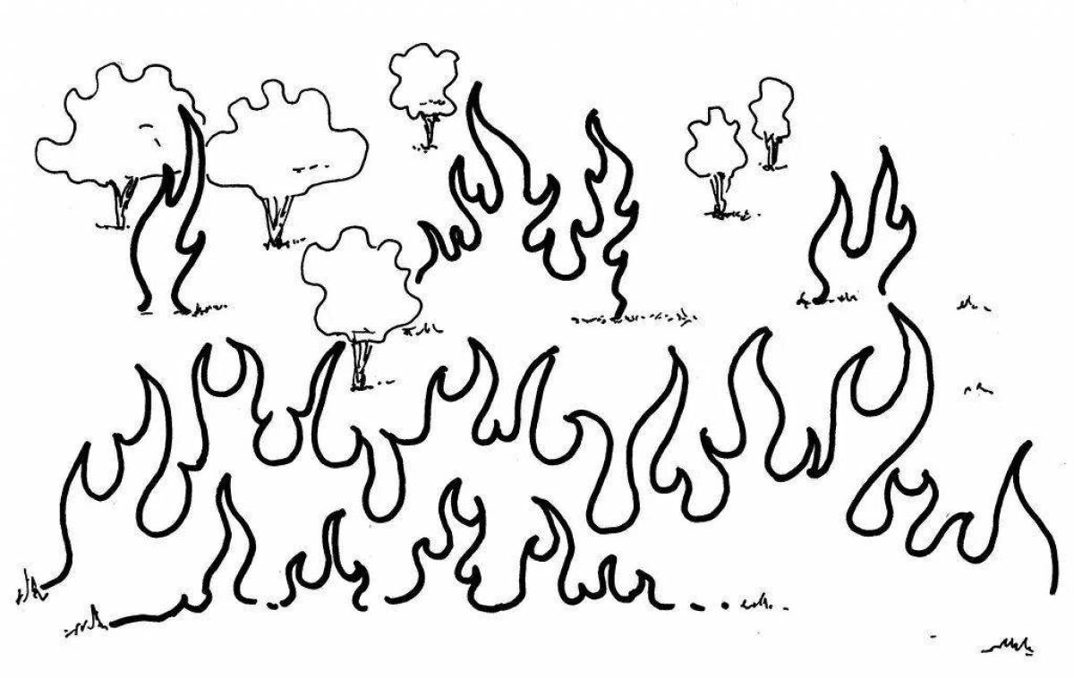 Раскраска огонь накаливания в лесу