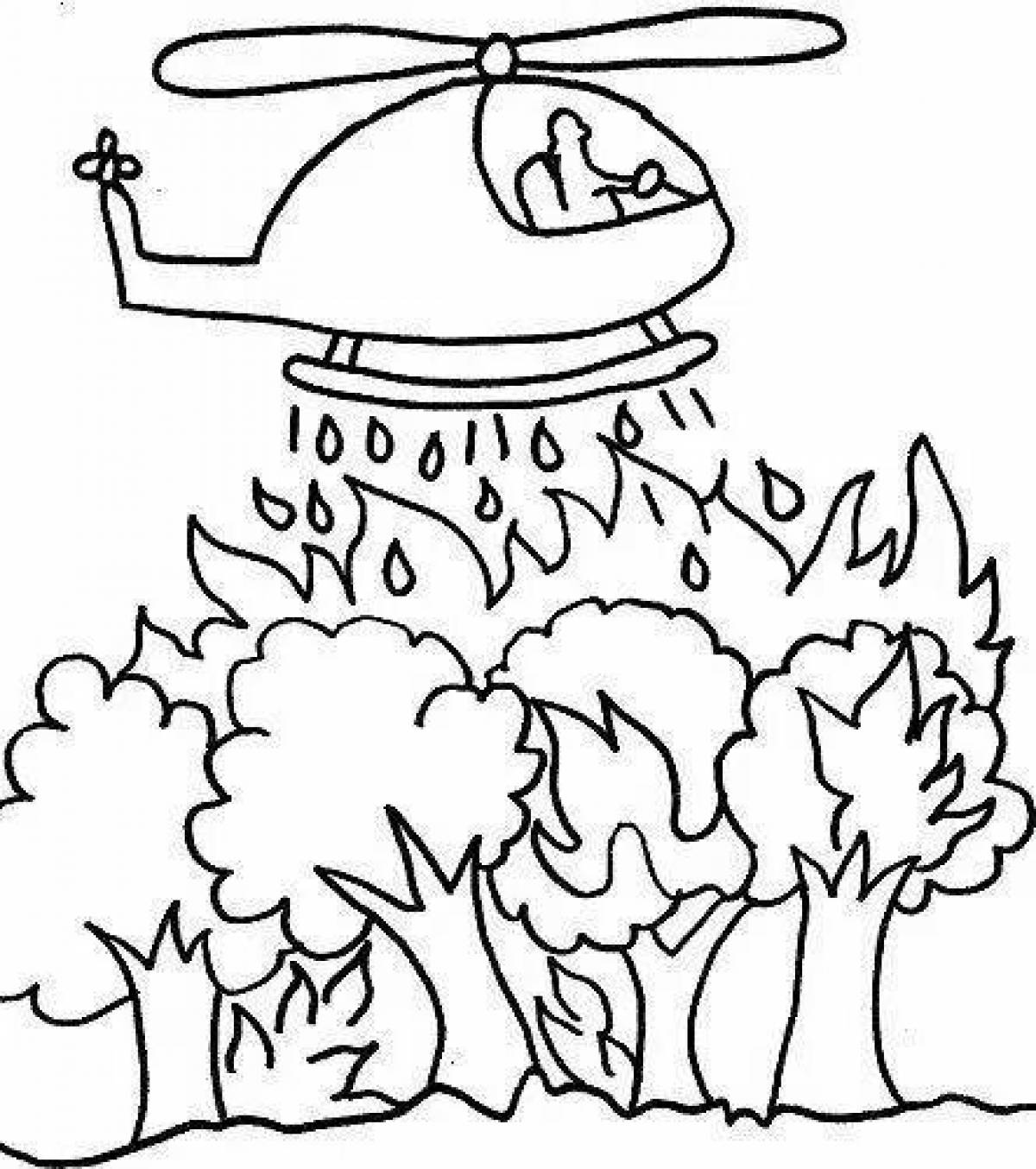 Glowing fire in the forest coloring page