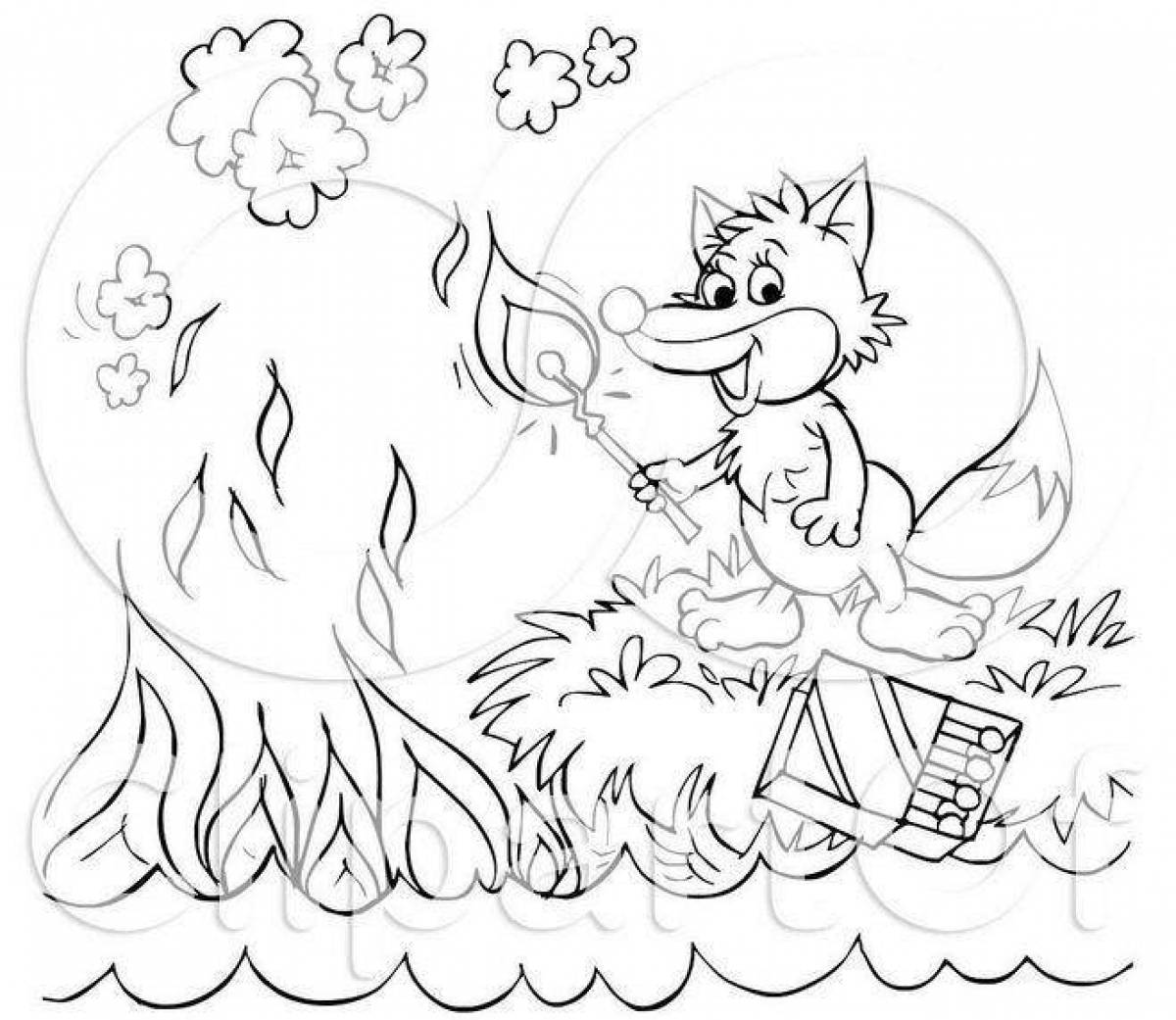Roaring fire in the forest coloring page