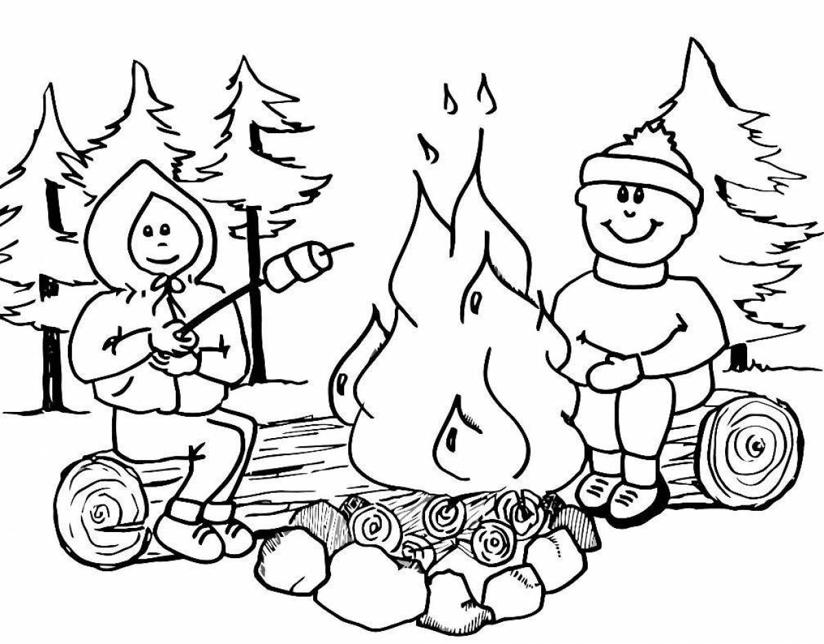 Glowing embers in the forest coloring page