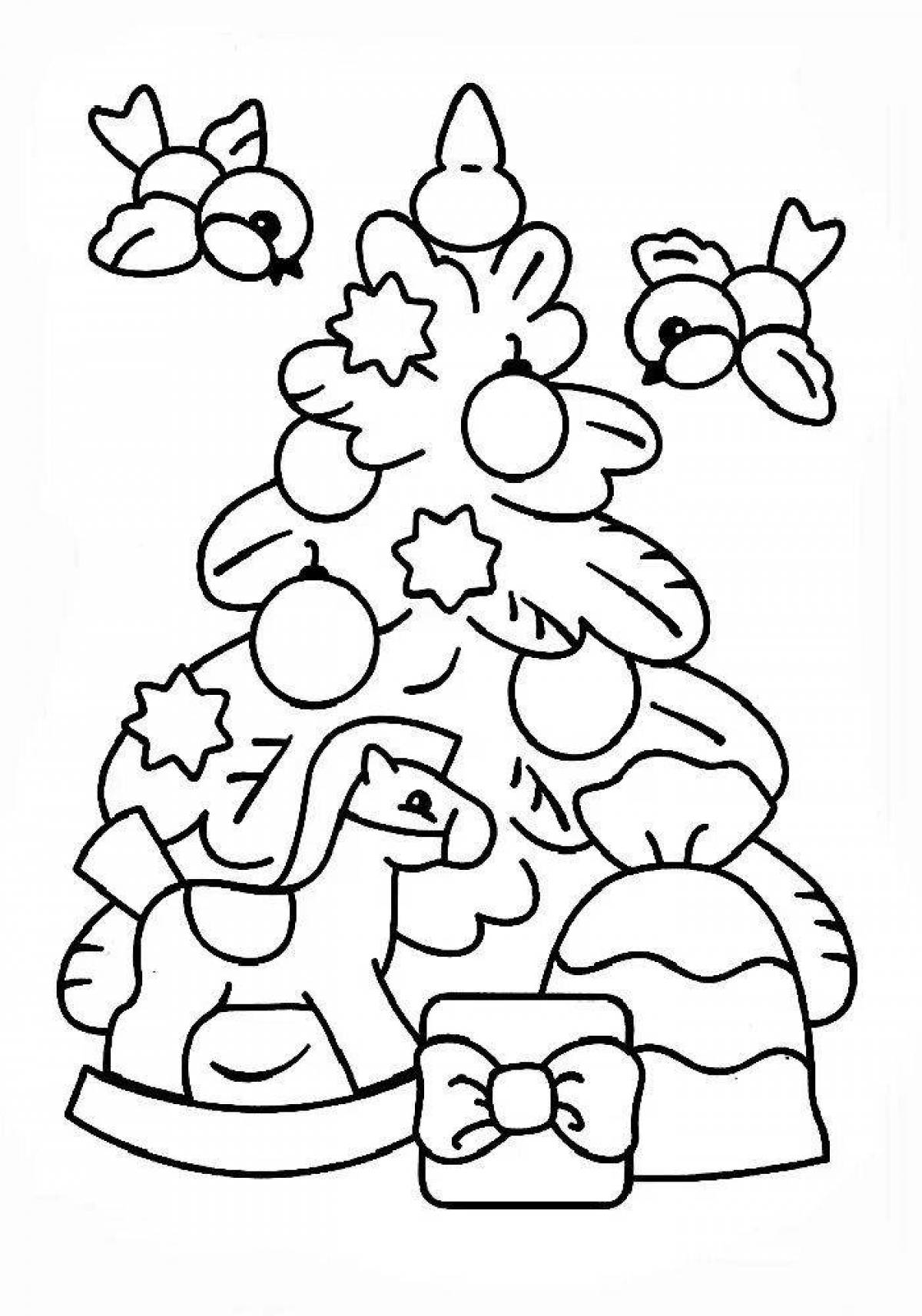 Sparkling Christmas tree and rabbit coloring book