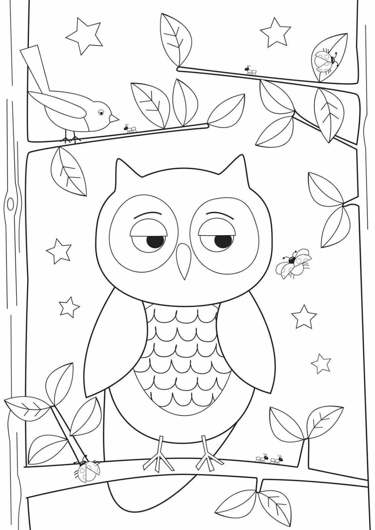 Adorable owl coloring page on a tree
