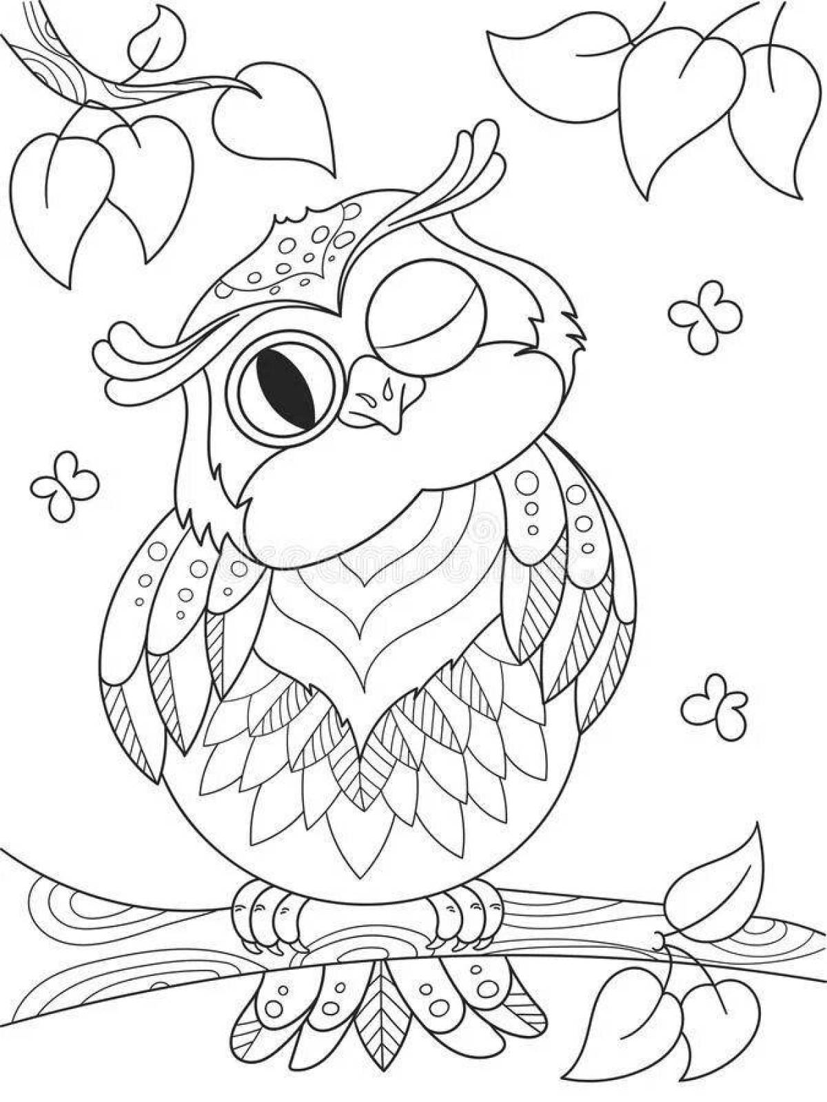 Coloring page wild owl on a tree
