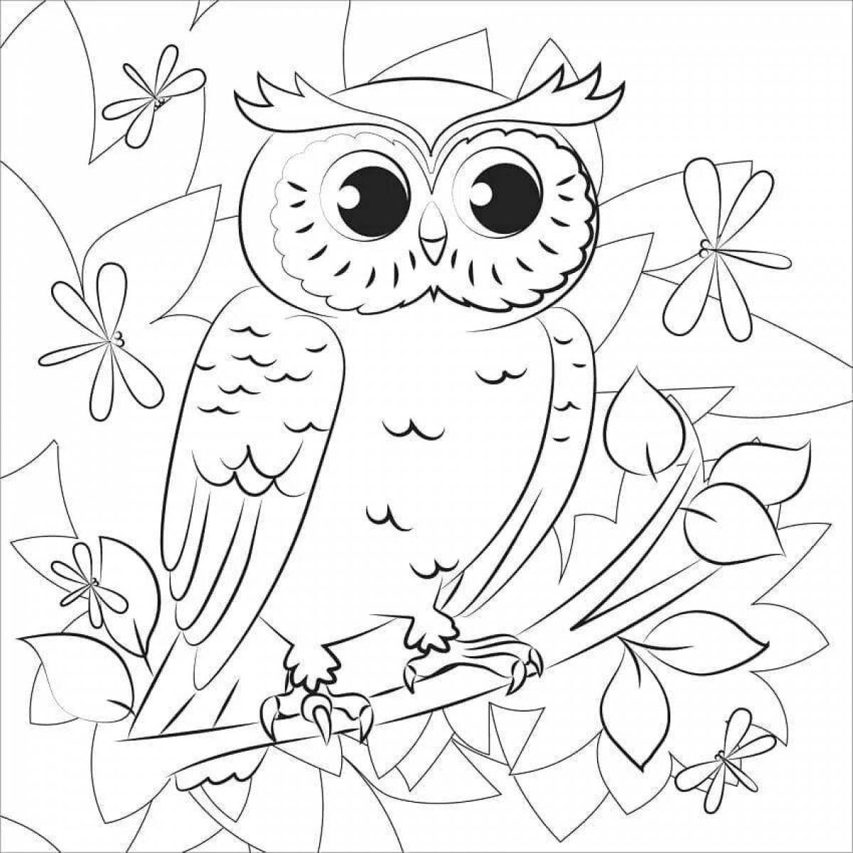 Coloring page graceful owl on a tree