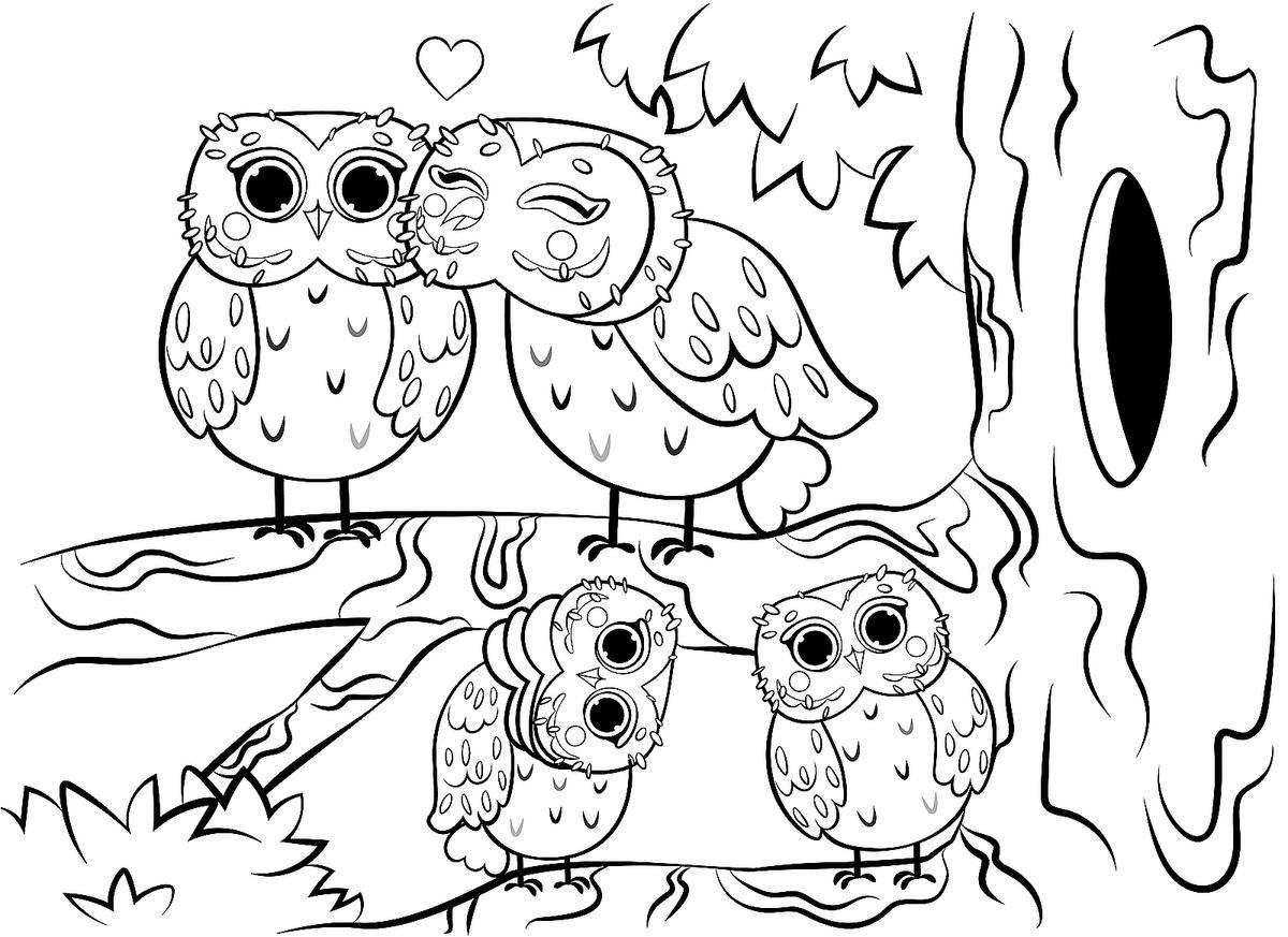 Coloring book dreamy owl on a tree