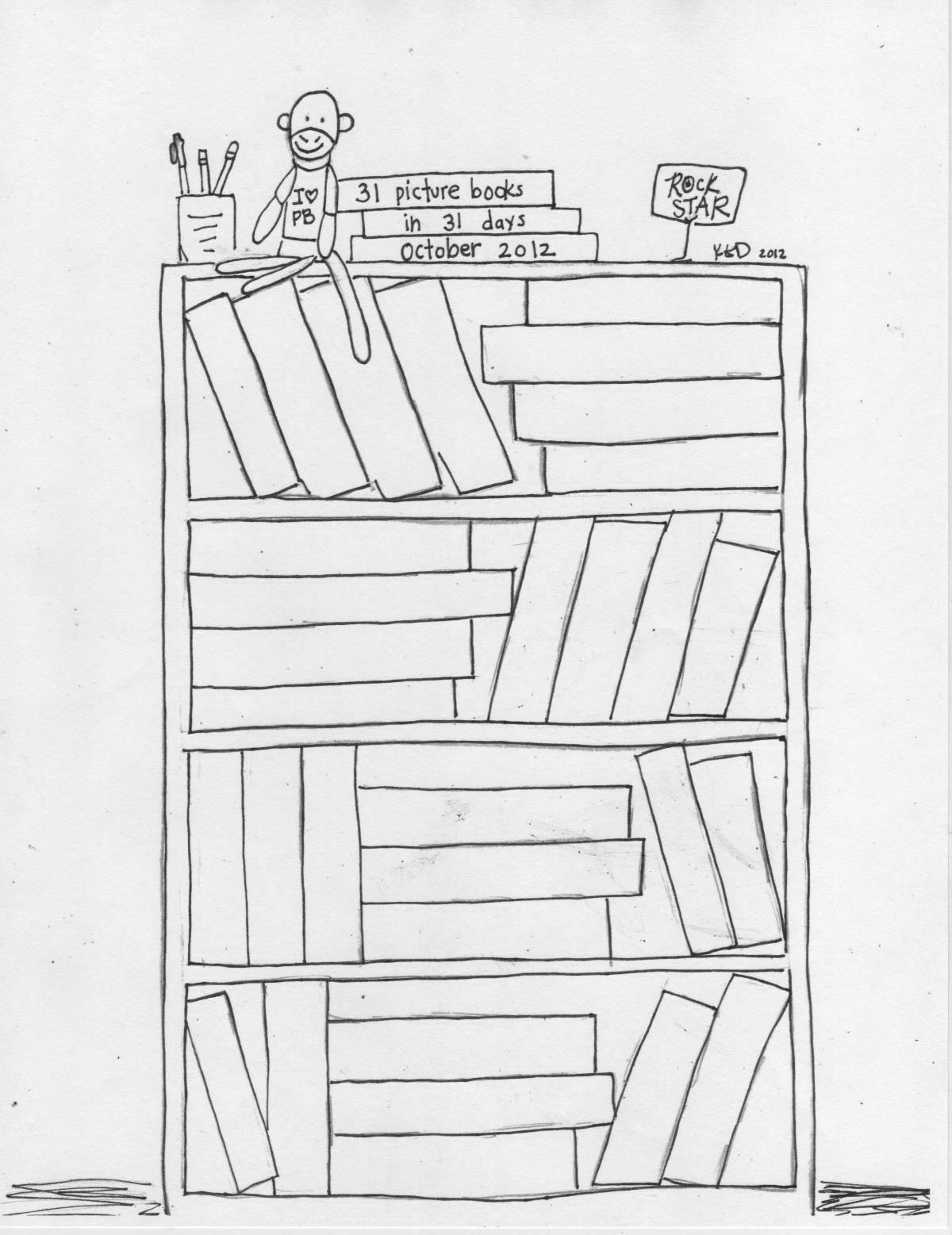 Bright shelf with book coloring
