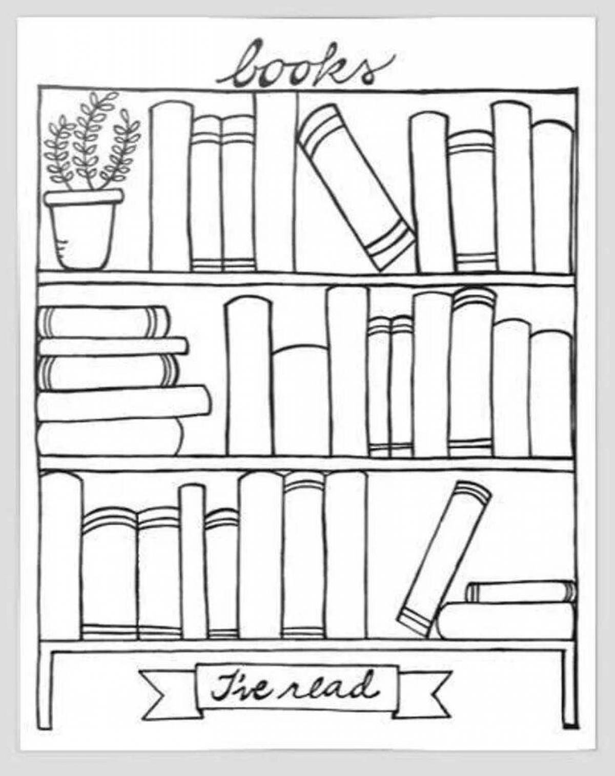 Coloring book funny shelf with books