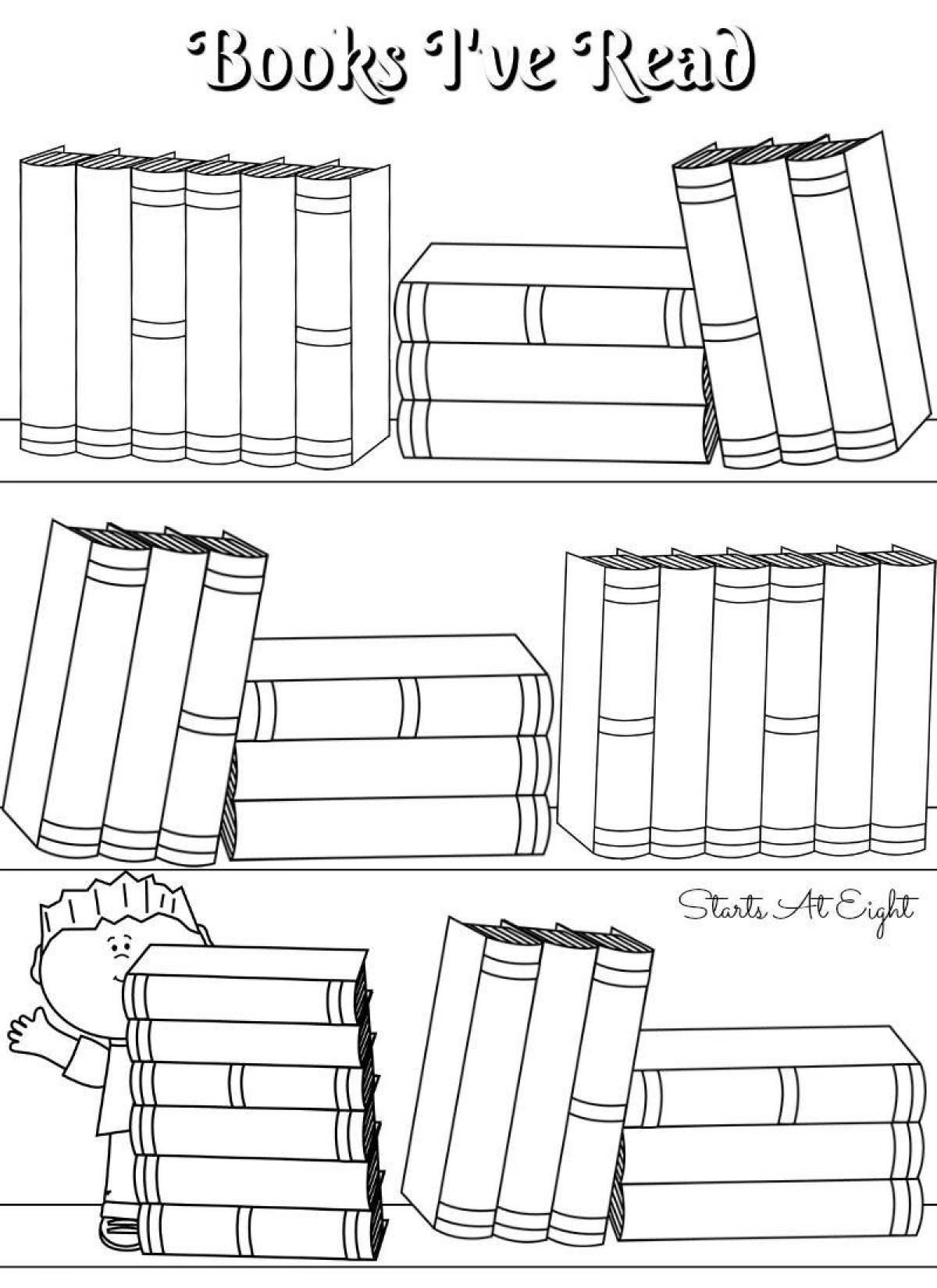 Coloring book exquisite shelf with books