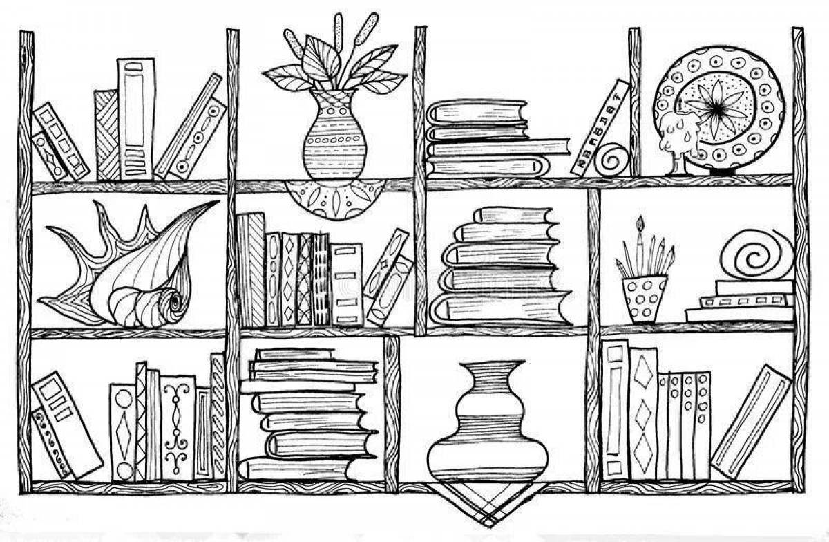 Coloring book luxury shelf with books