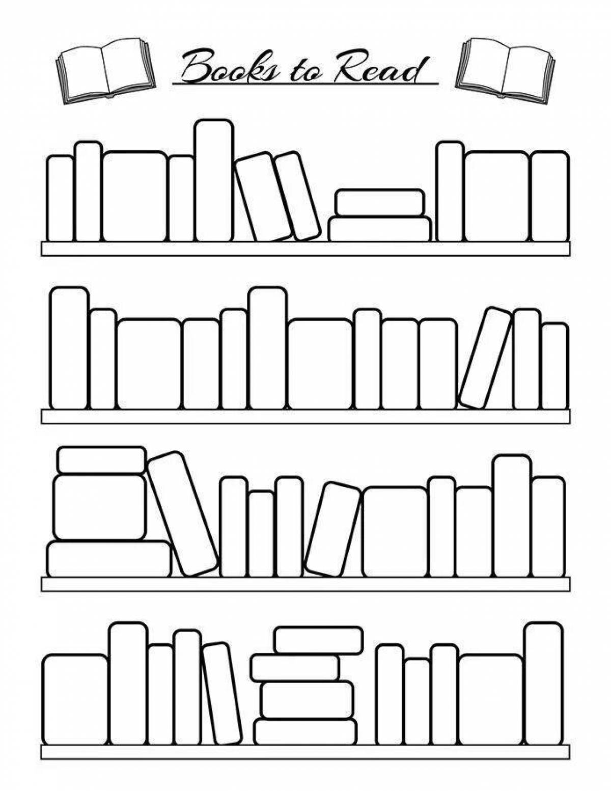 Coloring book shelf with books