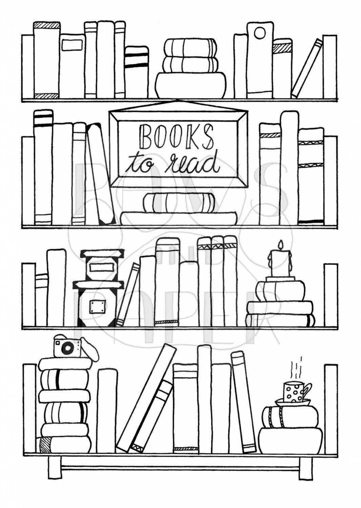 Coloring book sweet shelf with books