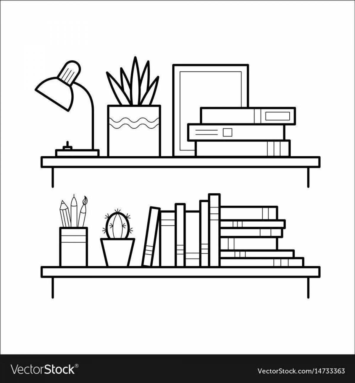 Coloring book shelf with books