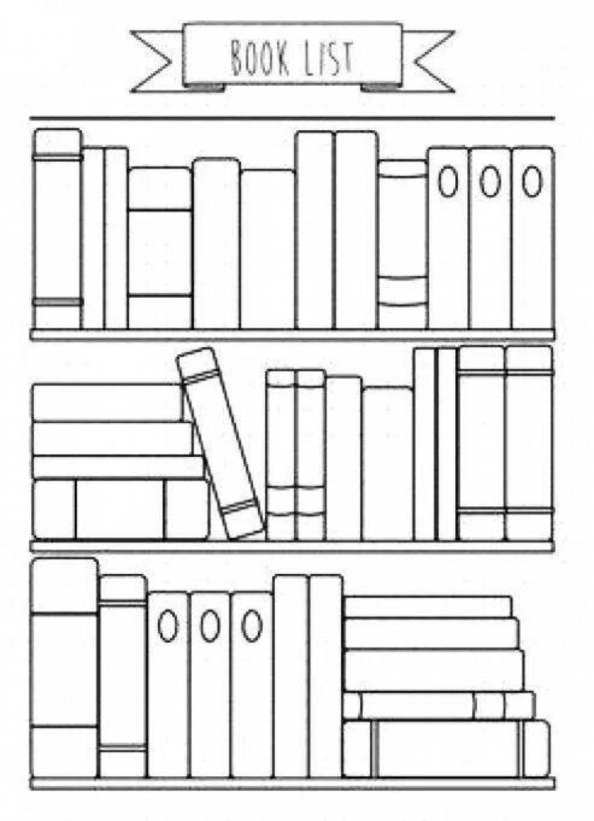 Coloring book home shelf with books