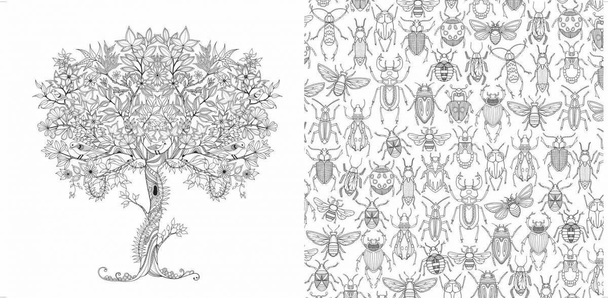 Charming coloring book mysterious garden antistress