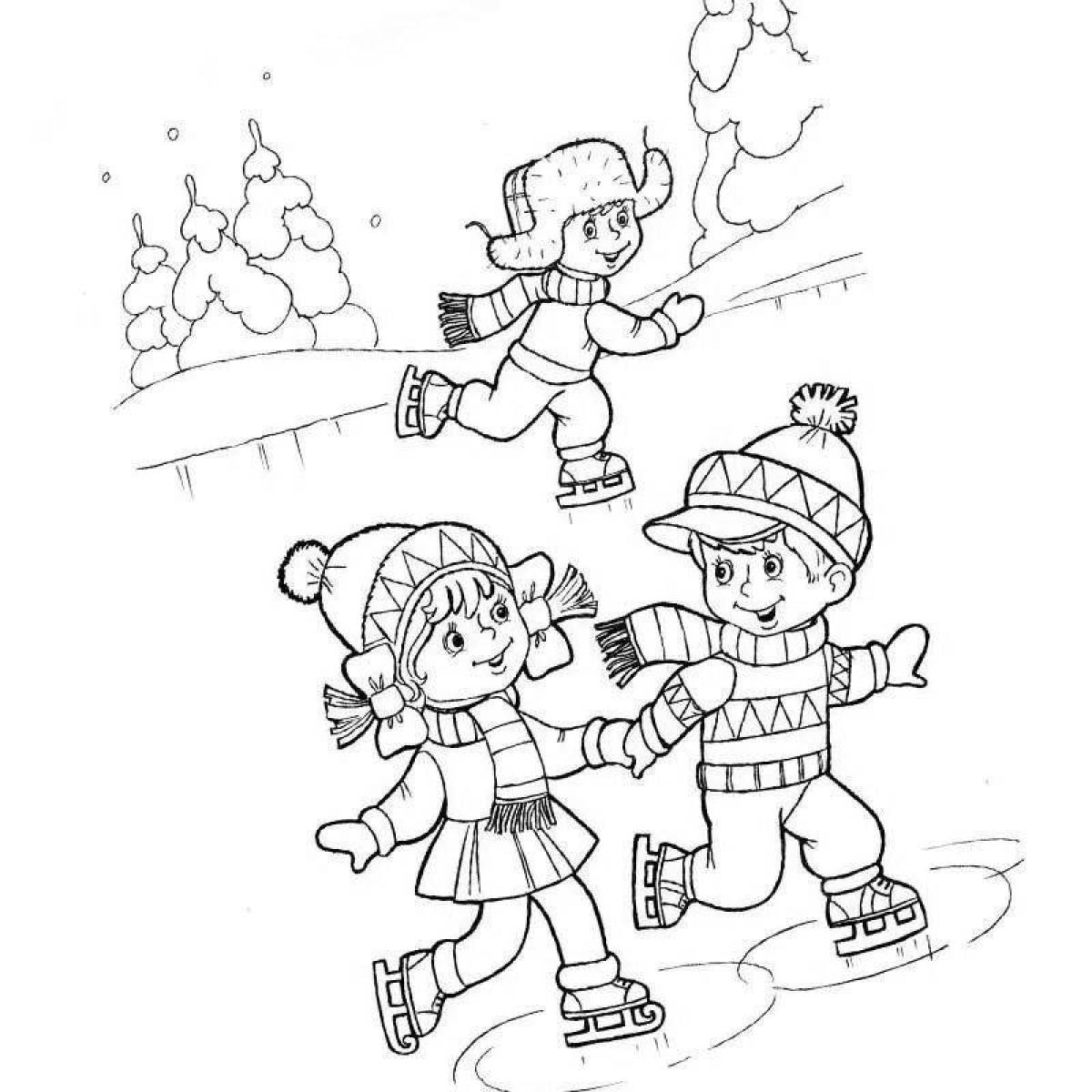 Анимированные дети, играющие зимой