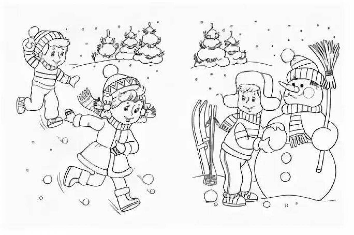 Обрадованные дети, играющие зимой