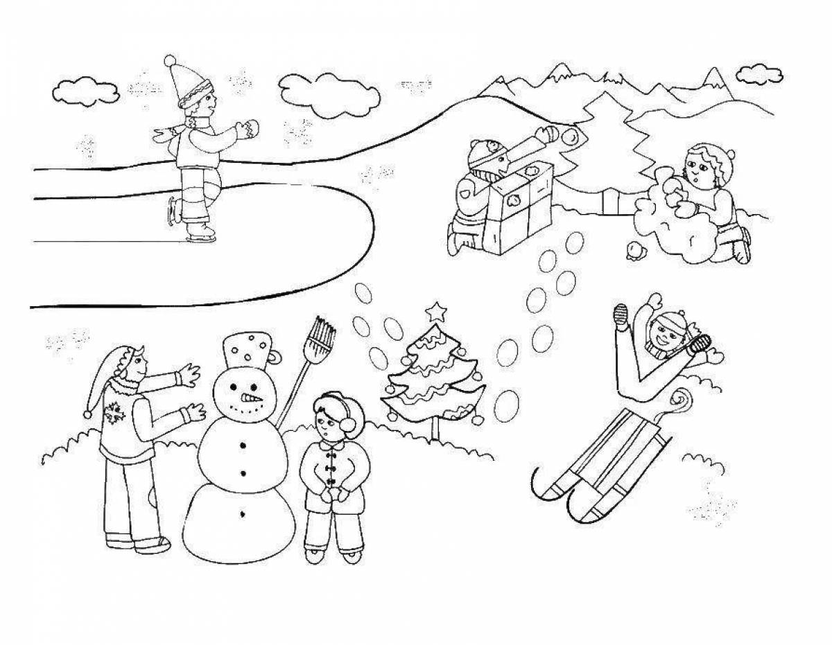 Воодушевленные дети, играющие зимой